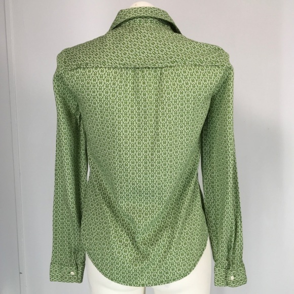 Old Navy Western Style Green White Ditzy Print Shirt XS Long Sleeve Button Woman - Picture 4 of 8